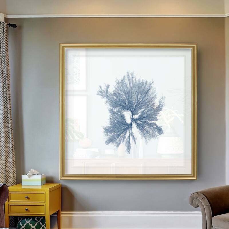 Navy Seaweed III -Black Framed Print
