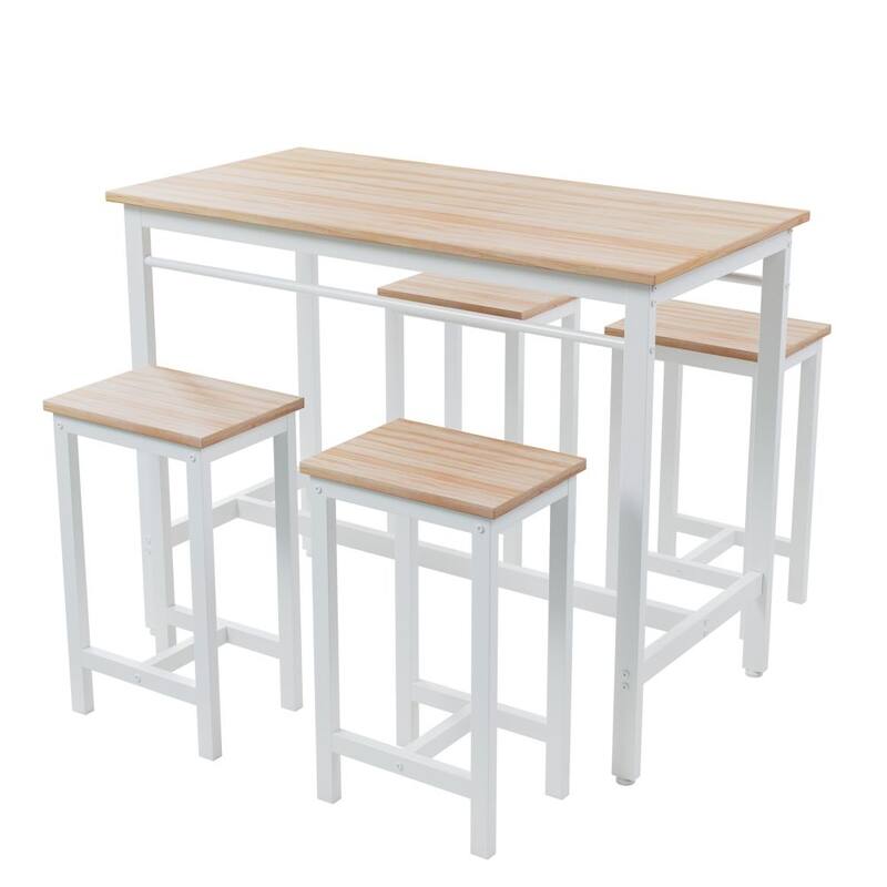 5-Piece Modern Kitchen Table with Four Bar Stools Bar Table Set 5PC