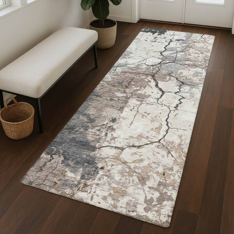 Machine Washable Indoor/ Outdoor Modern Crackle Chantille Rug