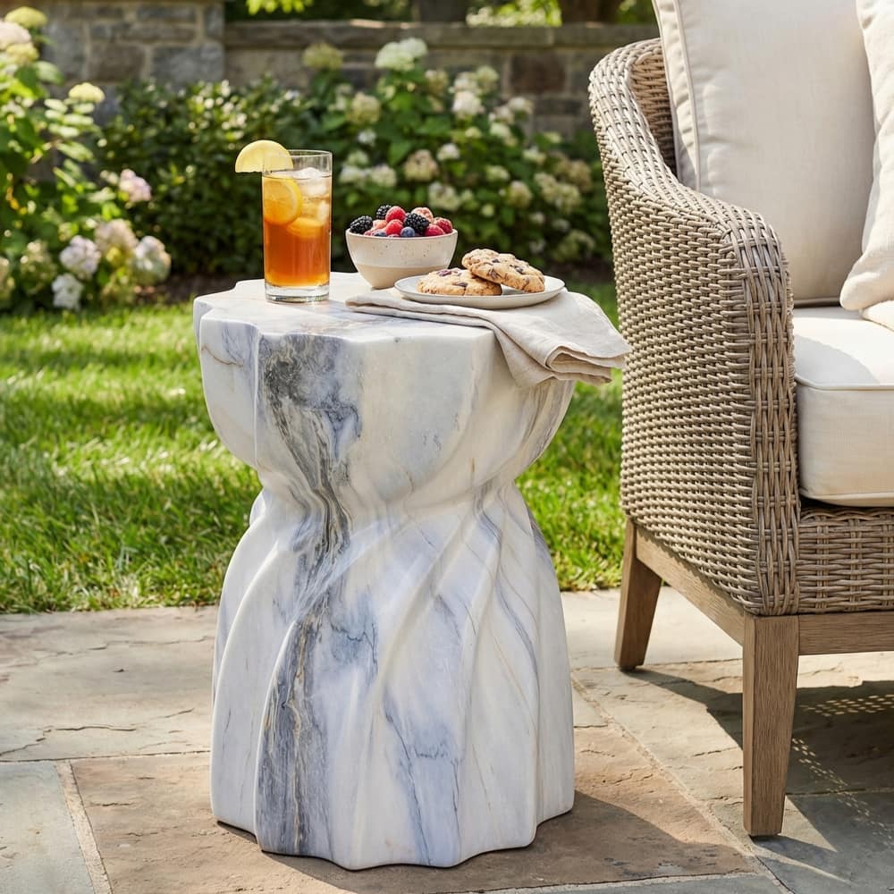 Christopher Knight Home Lysandros 19.29"H Modern Outdoor Concrete Side Table with Sculptural Fluted Design