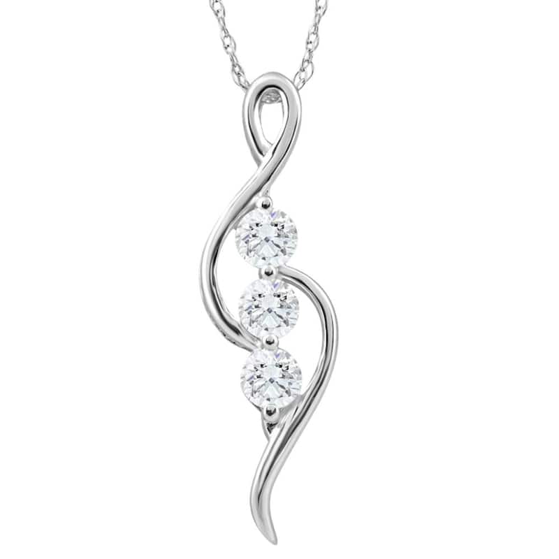 1/3Ct TW Three Stone Diamond Pendant White Gold Women's Necklace 23mm tall