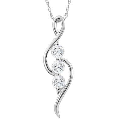 1/3Ct TW Three Stone Diamond Pendant White Gold Women's Necklace 23mm tall