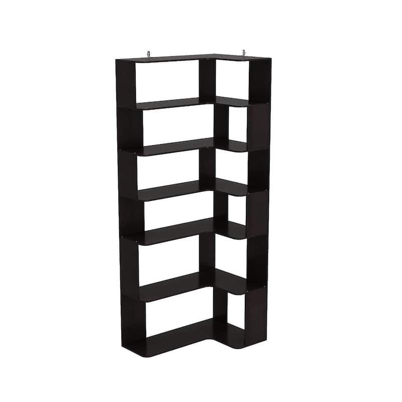 Black Bookshelf L-Shaped Display Bookcase Freestanding Storage Shelves