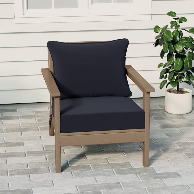 Birchwood All Weather HDPE Outdoor Patio Deep Seating Weathered Wood Club Chair With Cushions (1-Piece)