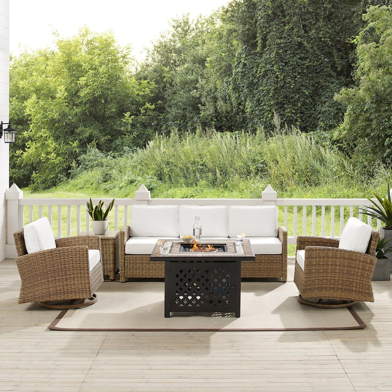 Crosley Bradenton 5Pc Swivel Rocker And Sofa Set W/Fire Table