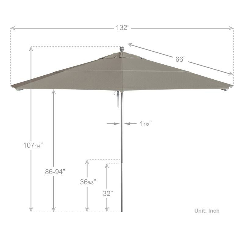 California Umbrella 11' Venture Series Patio Umbrella, Silver Aluminum Pole Fiberglass Ribs Pulley Lift Olefin