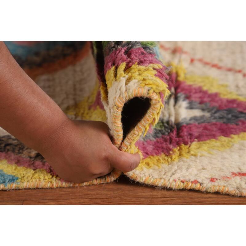 Geometric Moroccan Pakistan Area Rug Handmade Wool Carpet - 7'11" x 10'10"