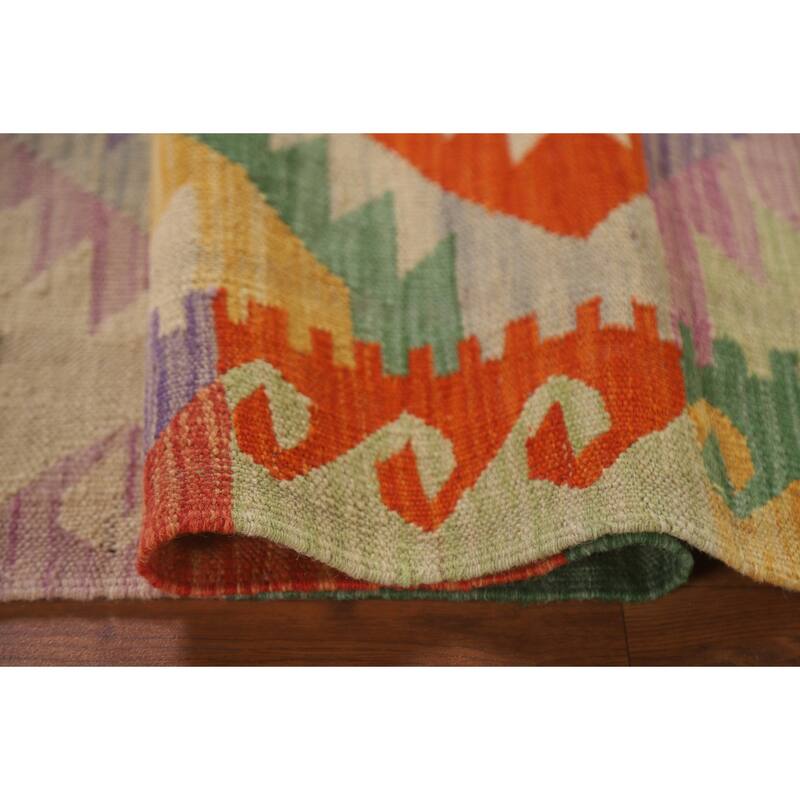 Hand Woven Oriental 100% Wool Carpet Southwestern Geometric Multi-Colored Kilim Area Rug - 6' 8'' X 4' 11''