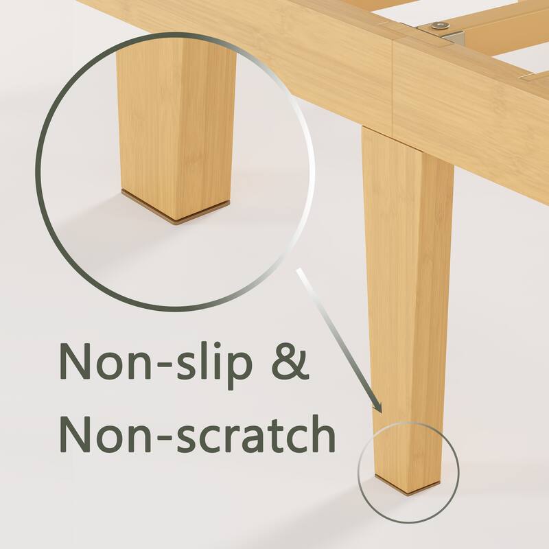 Solid Bamboo Bed Frame with Headboard, Heavy Duty Metal Slat Support, Easy Assembly