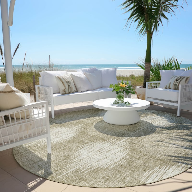 Machine Washable Indoor/ Outdoor Chantille Contemporary Geo Rug - Taupe - 8' x 8'