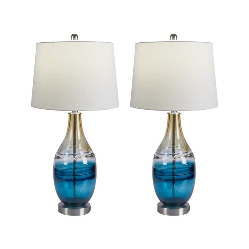 27.37" Blue Table Lamp Set with USB (Set of 2)
