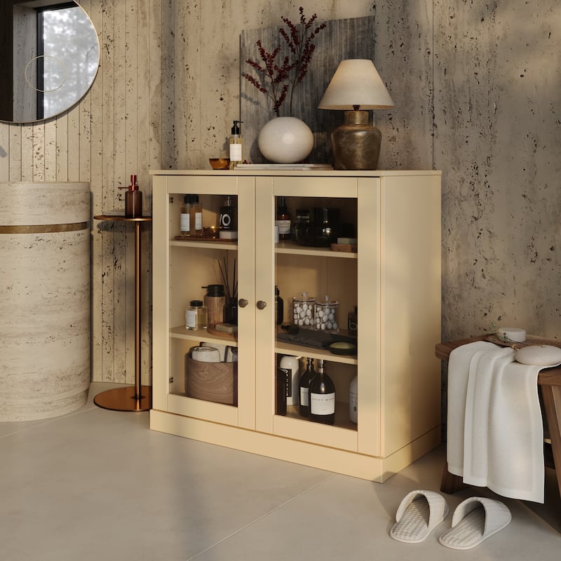 Palace Imports 100% Solid Wood 32" Bathroom Cabinet with Clear Glass Doors and Adjustable Shelves