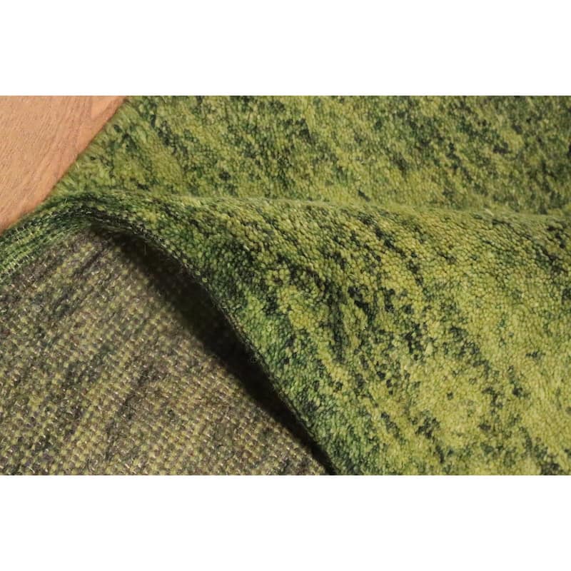 Hand Knotted Oriental 100% Wool Carpet Modern Modern Green Gabbeh Runner Rug - 4' 8'' X 2' 4''
