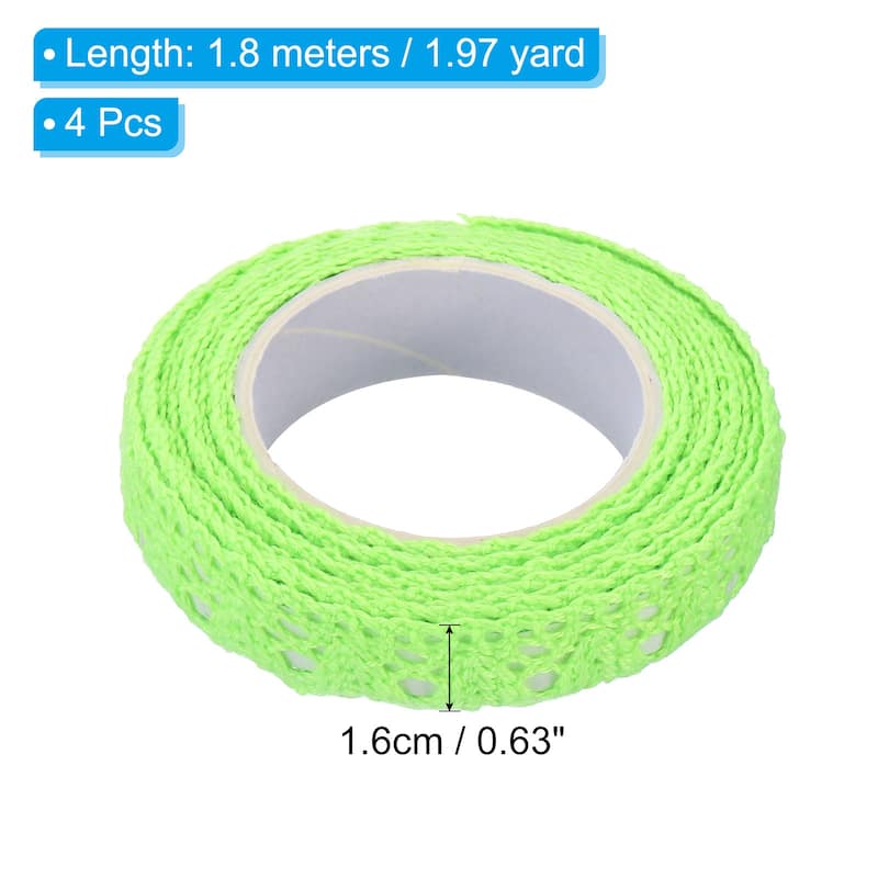 Lace Ribbon Self-Adhesive Lace Tape, 4 Rolls Cotton Masking Sticker - Green - 15mm