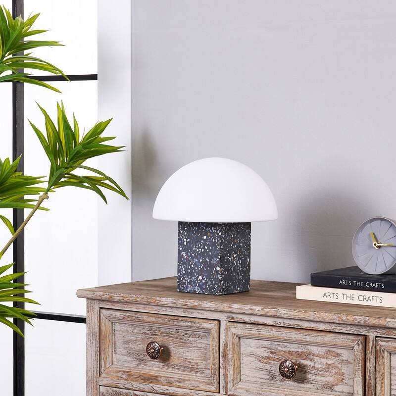 Brightech Gavin LED Marbled Natural Gray Stone Modern Industrial Square Dimmable Bedside Nightstand Desk Lamp
