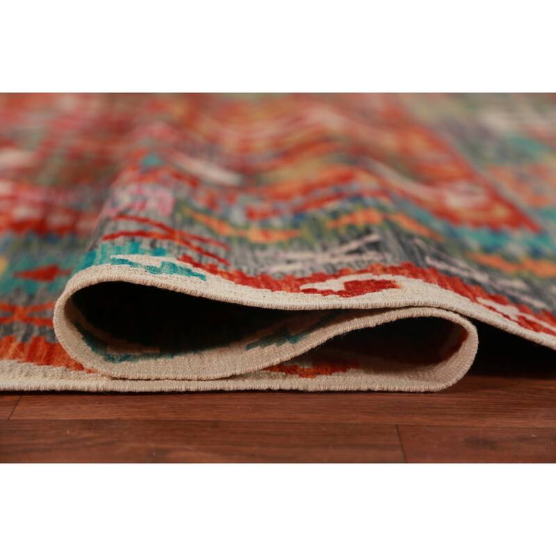 Reversible Kilim Oriental Area Rug Flatweave Dining Room Wool Carpet - 9'10"x 13'0"