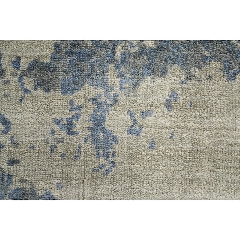 Hand Knotted Oriental Viscose Silk Carpet Modern All-Over Navy Blue & Blues Abstract Area Rug - 4' 7'' X 2' 7''