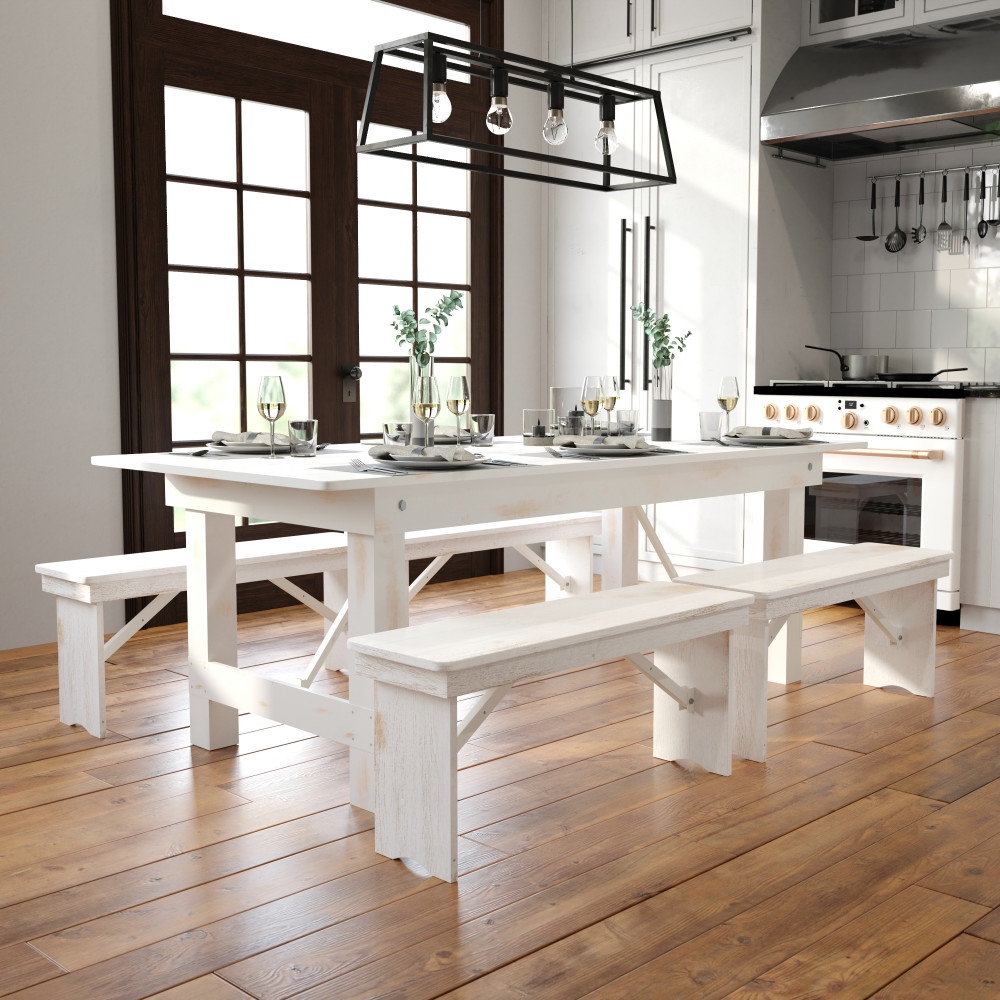 Flash furniture rectangular antique rustic discount solid pine farm dining table
