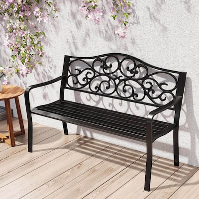 Costway 50" Porch Bench with Ergonomic Backrest & Armrests Floral - See Details