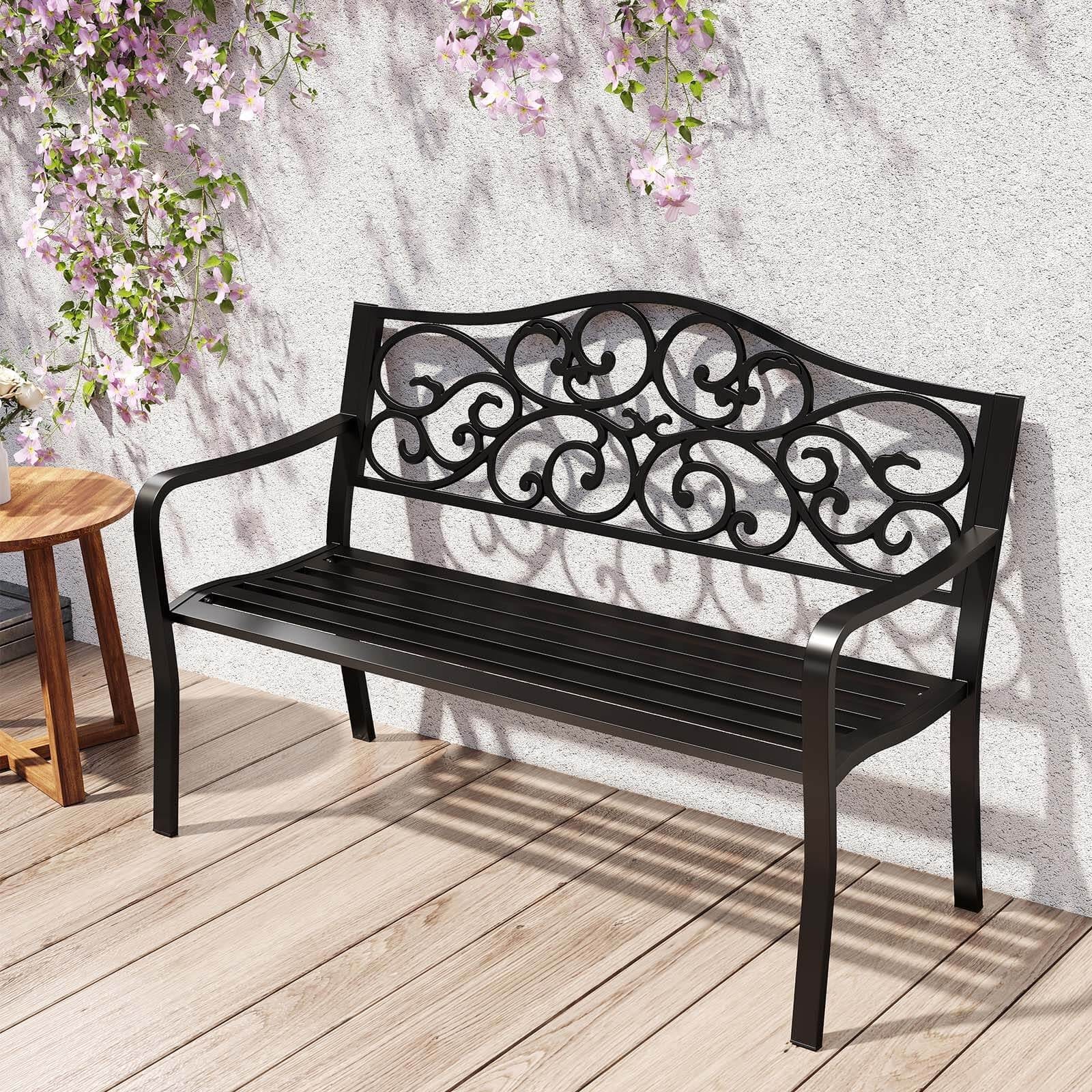 Costway 50" Porch Bench with Ergonomic Backrest & Armrests Floral - See Details