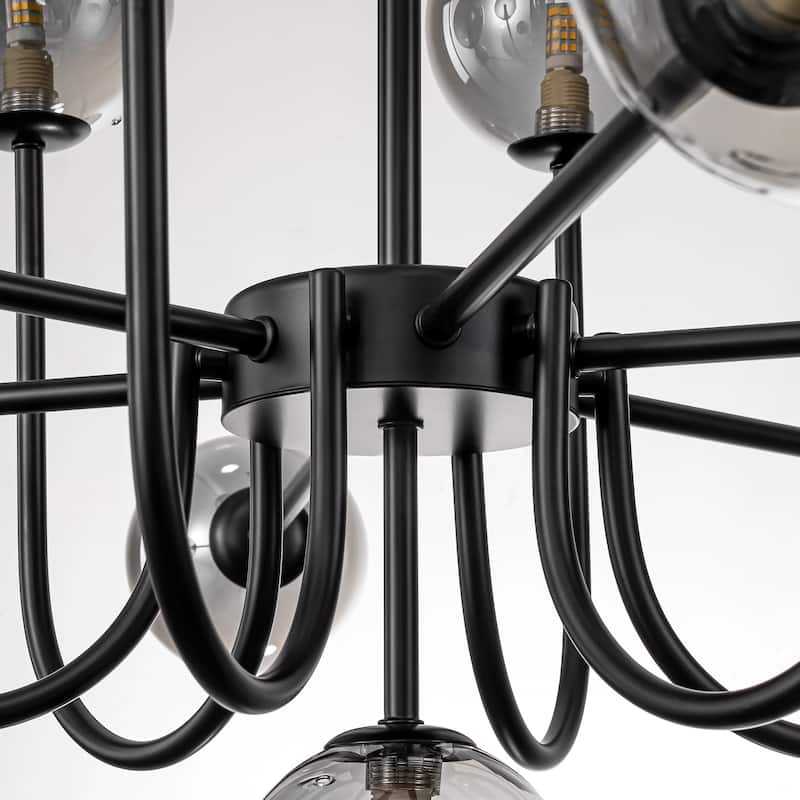13-Light Modern Amber/ Smoke Grey Cluster Glass Globe Bubble Chandelier Tiered Sputnik Glass Magic Bean Molecule Ceiling Light