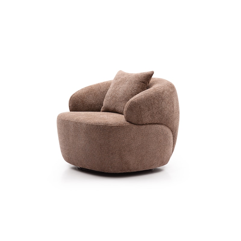 Brown Modern 34.6" Upholstered 360° Swivel Barrel Chair with Solid Wood Frame