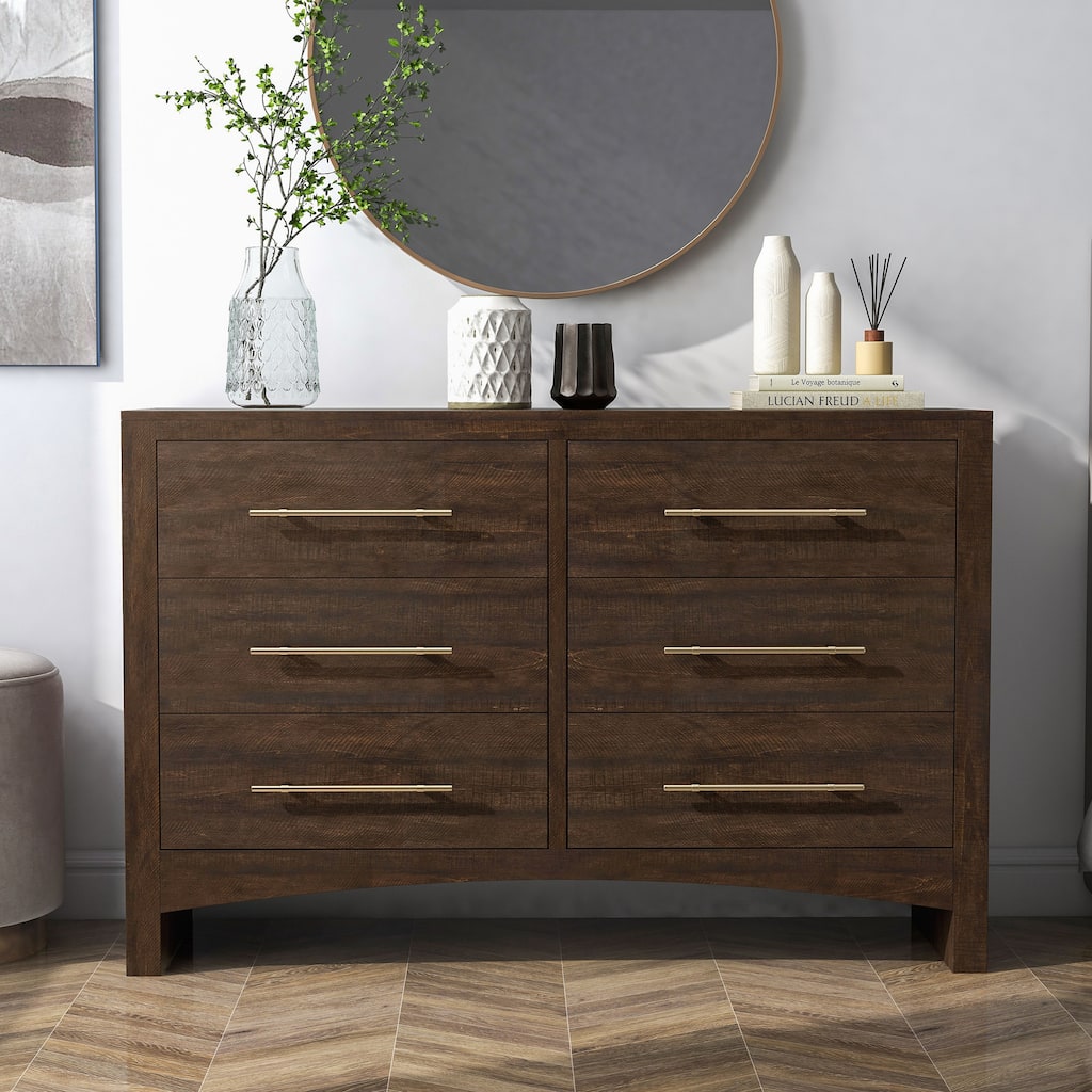 Malgan Traditional Walnut 56-inch Wide 6-Drawer Double Dresser by Furniture of America