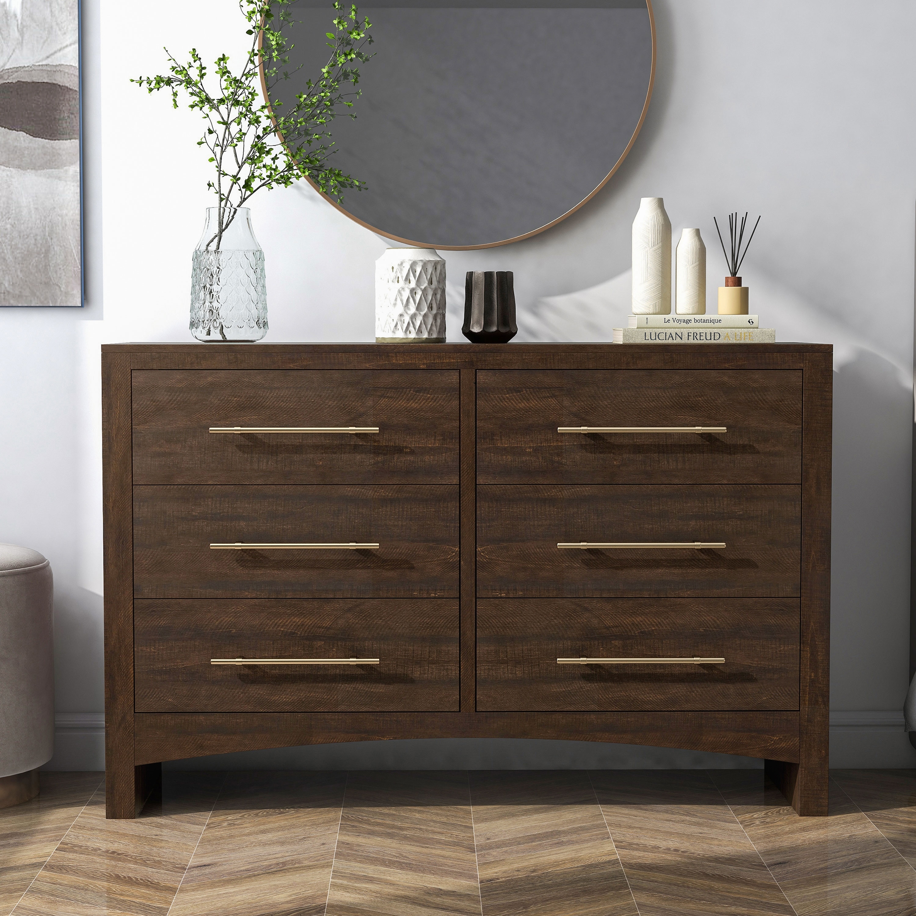 Furniture of America Malgan Traditional Walnut 56-inch Wide 6-Drawer Double Dresser
