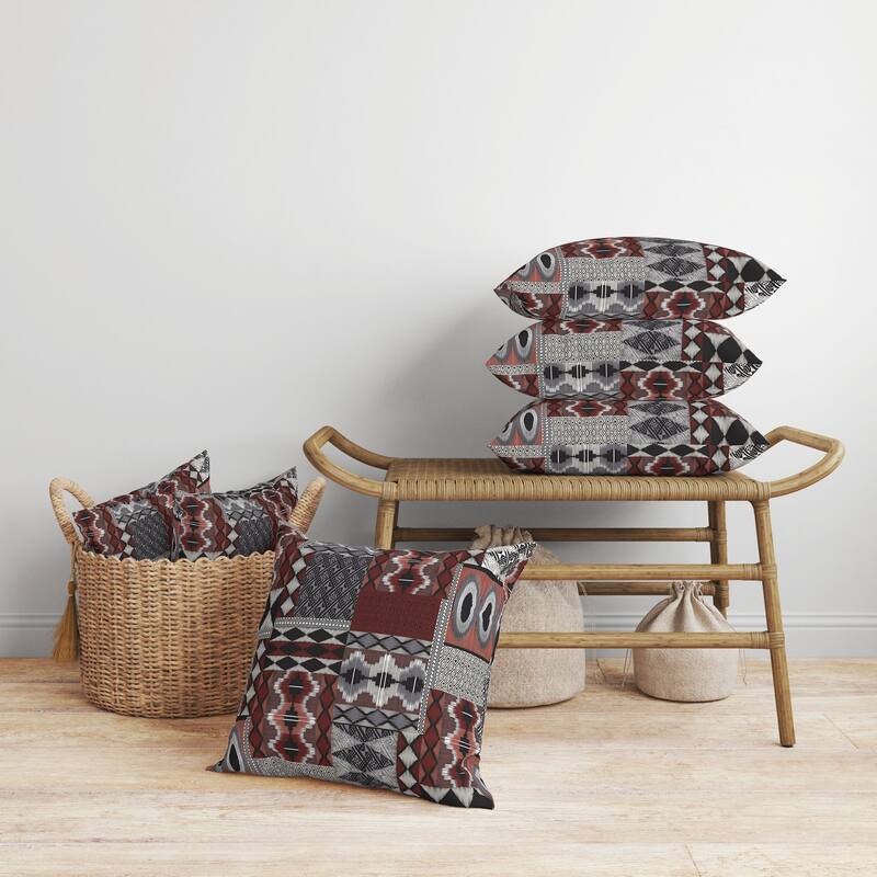 Patched Perfection Faux Suede Reversible Throw Pillow Gray and Red