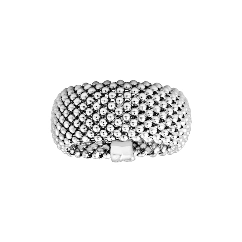 Curata 925 Sterling Silver Italian 11mm Wide Beaded Mesh Flexible Ring