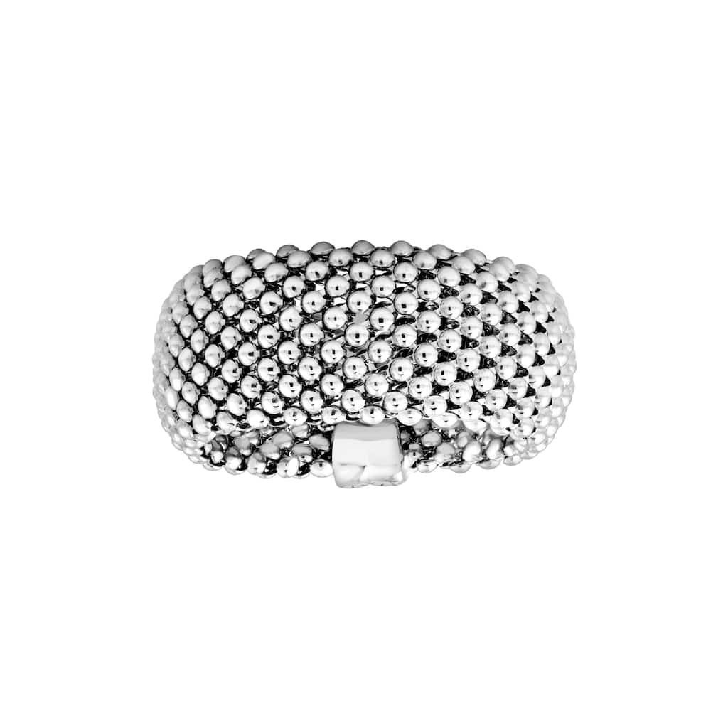 925 Sterling Silver Italian 11mm Wide Beaded Mesh Flexible Ring
