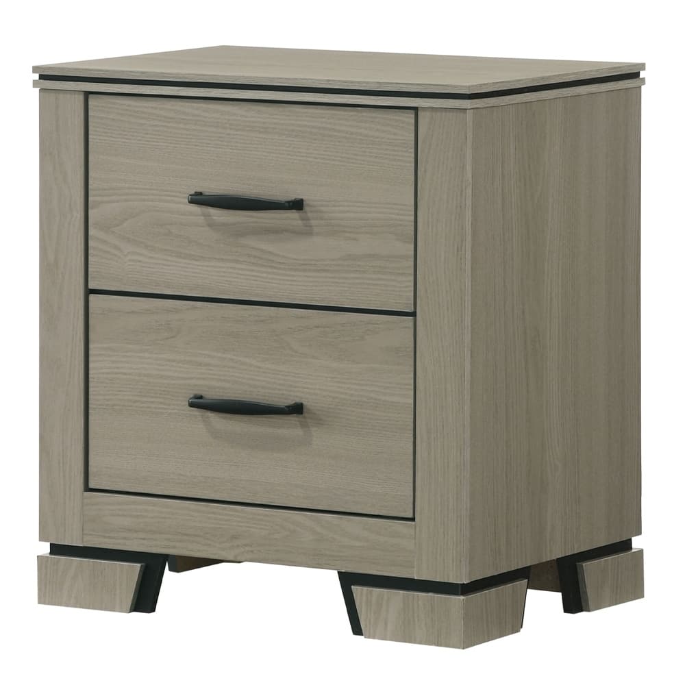 Sleek Two Drawer Nightstand with Gray Finish and Metal Drawer Glider