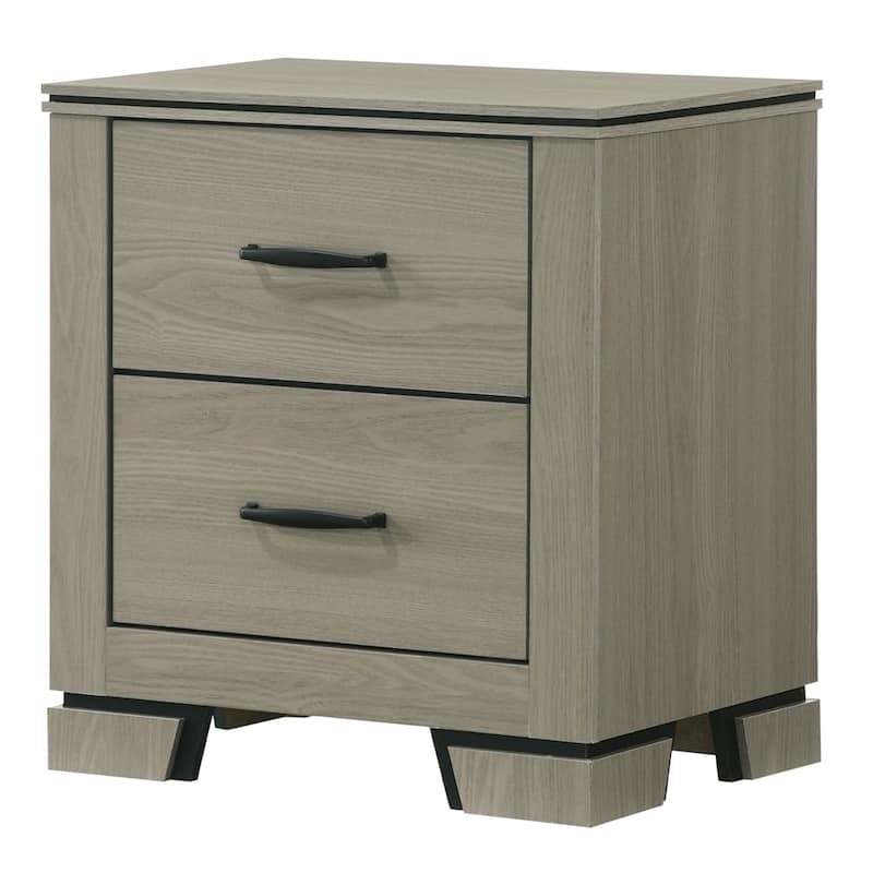 Sleek Two Drawer Nightstand with Gray Finish and Metal Drawer Glider - Gray