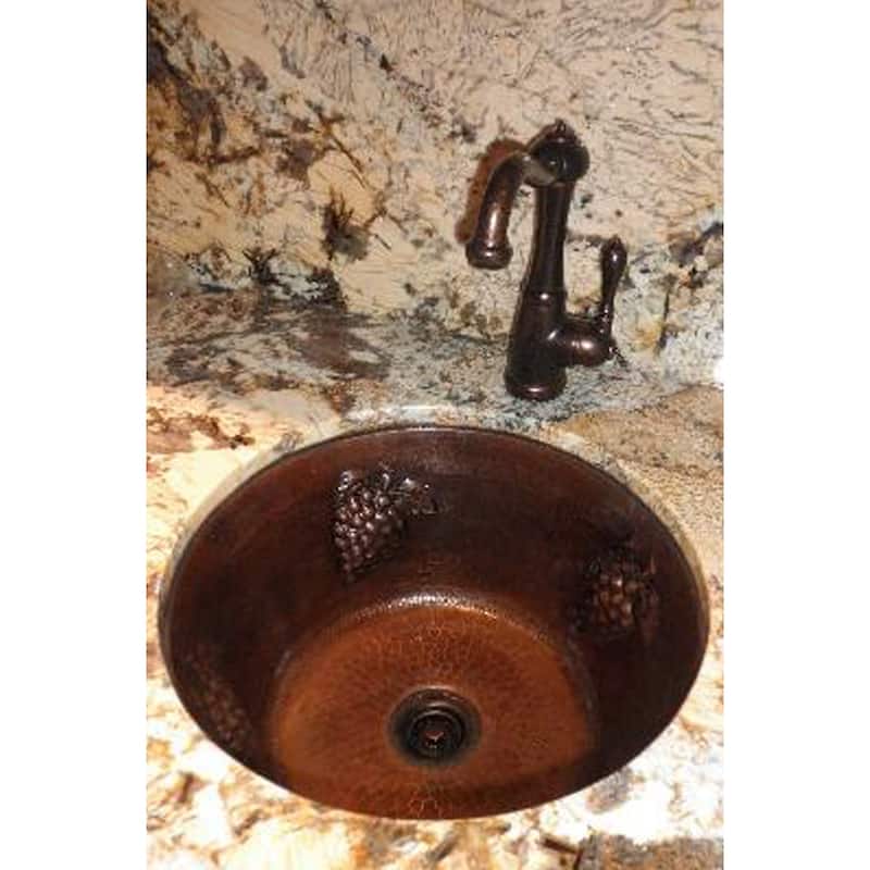 16-in Round Copper Bar Sink w/ Grapes and 2-in Drain Opening (BR16GDB2)
