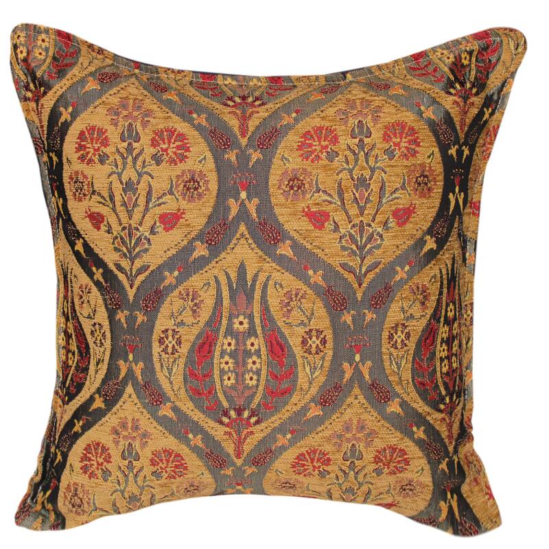 Boho Chic Peony Turkish Throw Pillow - 16.75'' x 17'' - Mustard/Grey