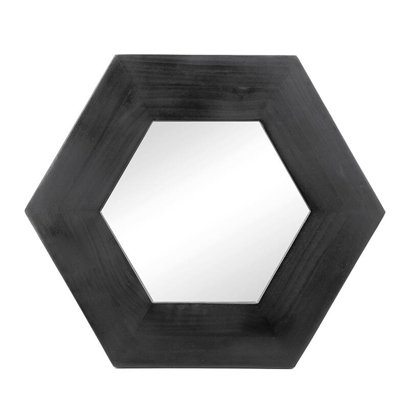 Hexagon Mirror with Natural Wood Frame