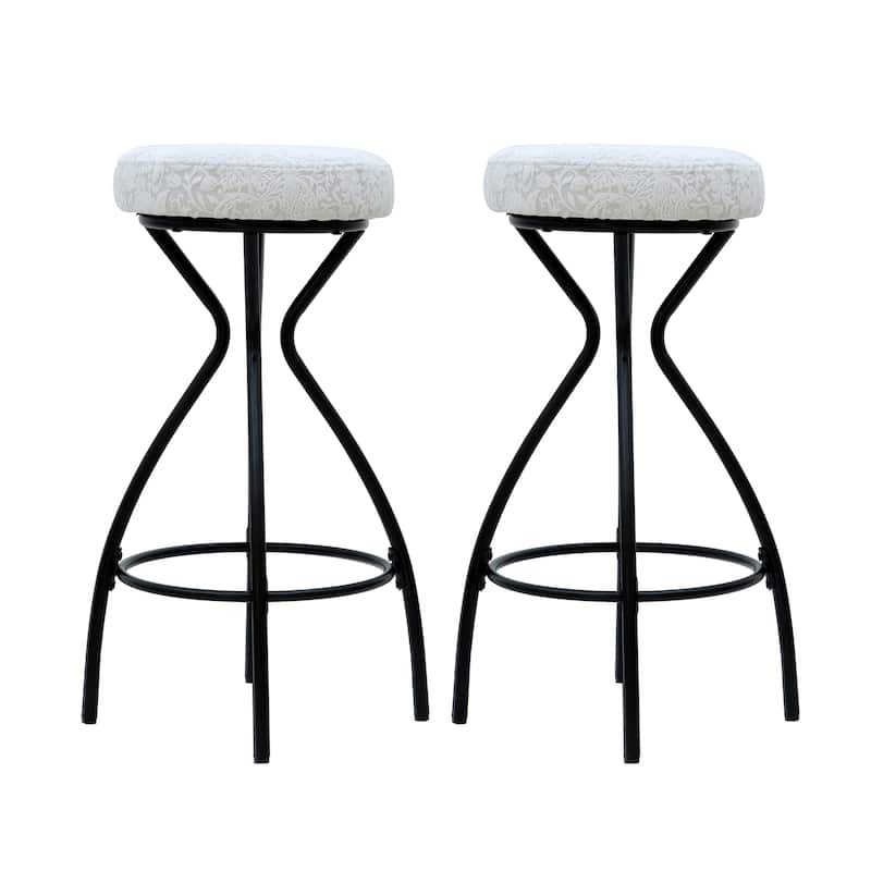 Modern Backless Bar Stools Set of 2 Round Upholstered Counter Stools for Kitchen Island Velvet Dining Chairs