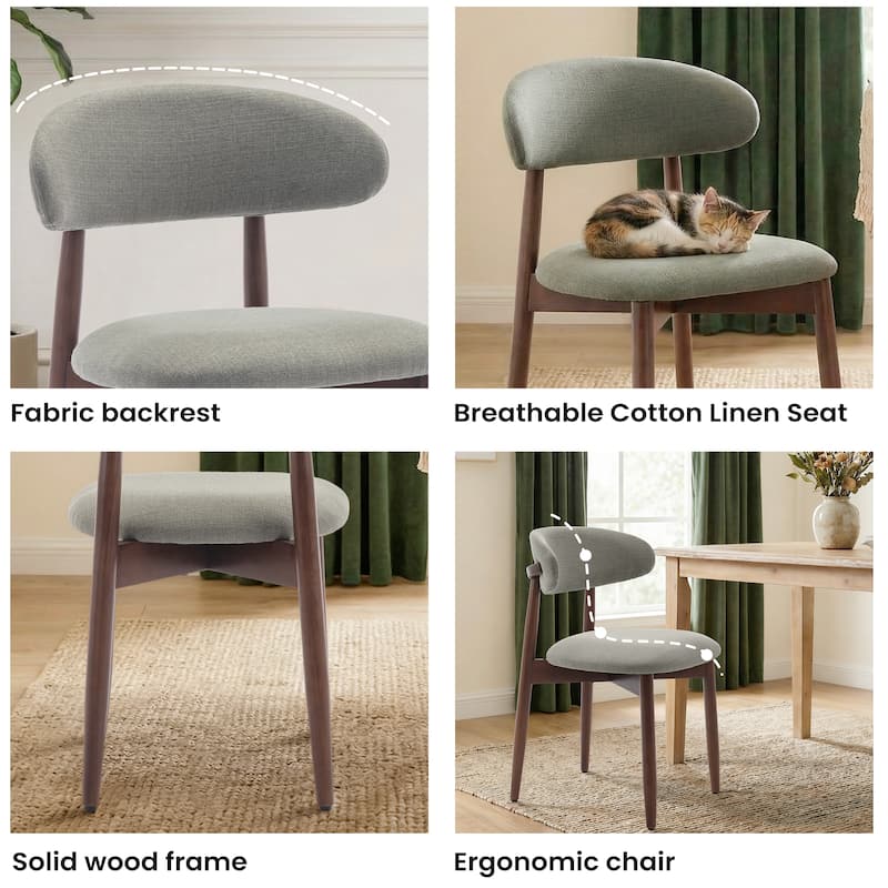Open Back Upholstered Wood Frame Dining Chair Fabric Seat