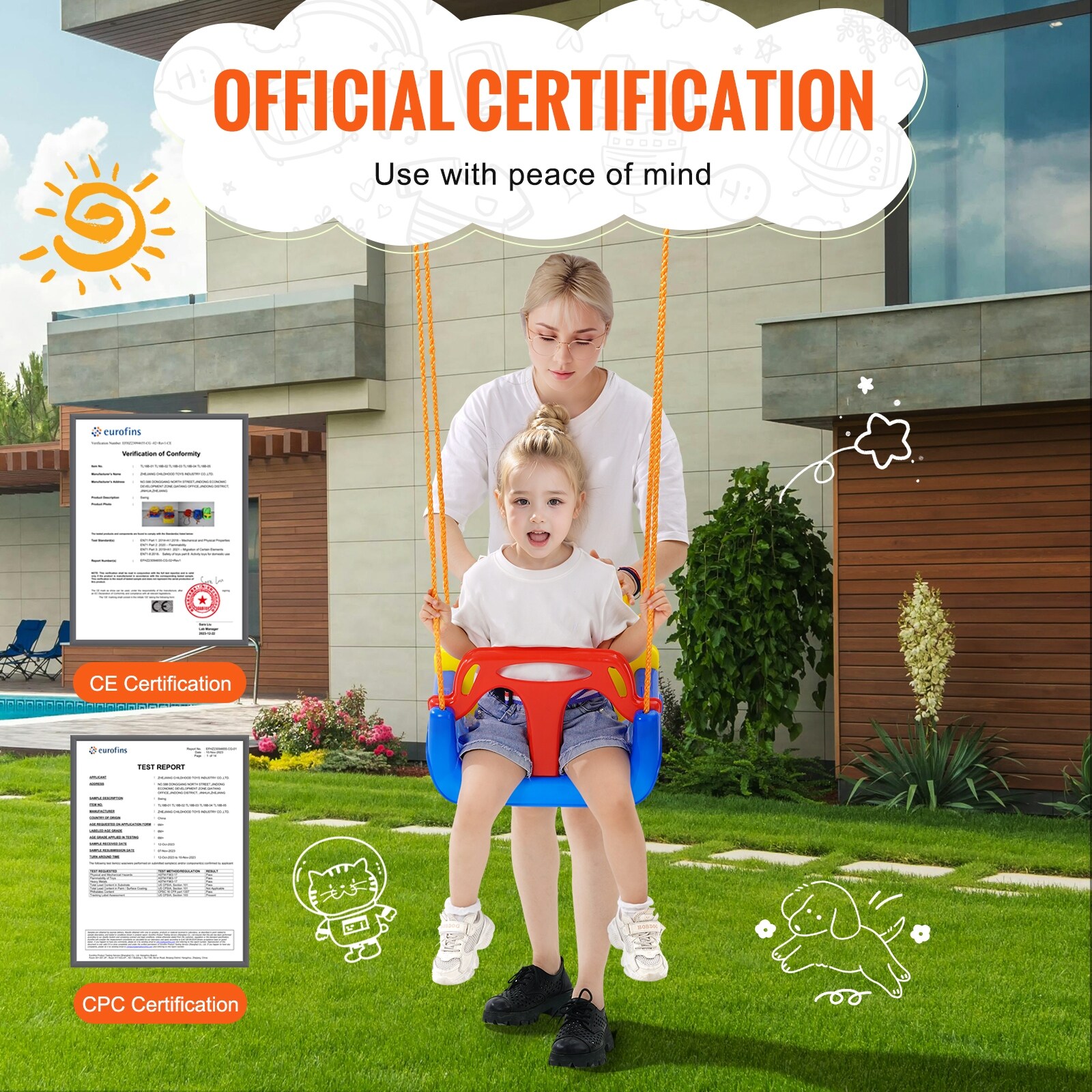 3-in-1 Toddler Swing Seat, 200 lbs Weight Capacity Baby Swing Seat