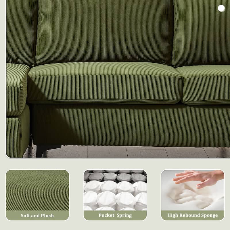 OVIOS Reversible Chaise Sofa With Fluffy Cushions Metal Legs