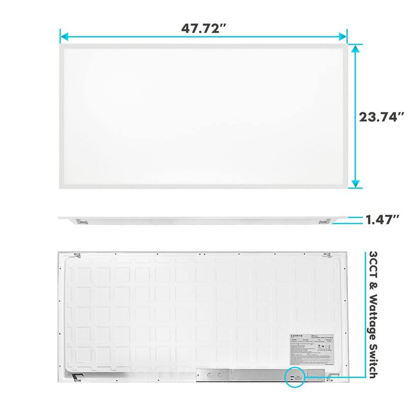 Luxrite 2x4 FT LED Flat Panel Light, 30/40/50W, 3 CCT 4000K-6500K, 3750/5000/6250 Lumens, 0-10V Dimmable, ETL DLC 2-Pack