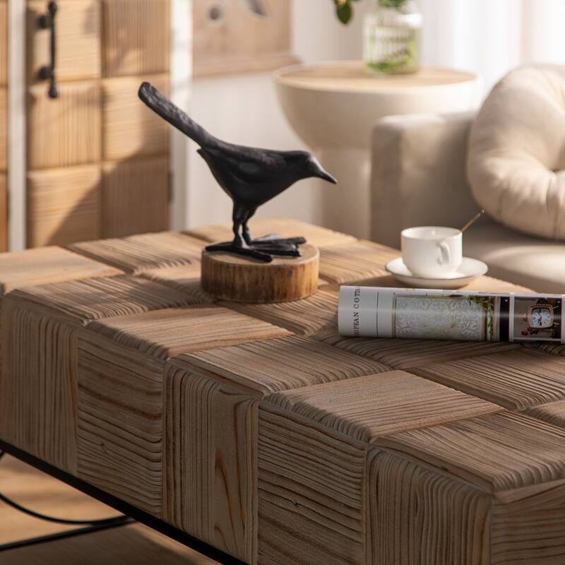 Retro Square Coffee Table With 2 Drawers Small Splicing Design Center Table For Dining Room Living Room Office