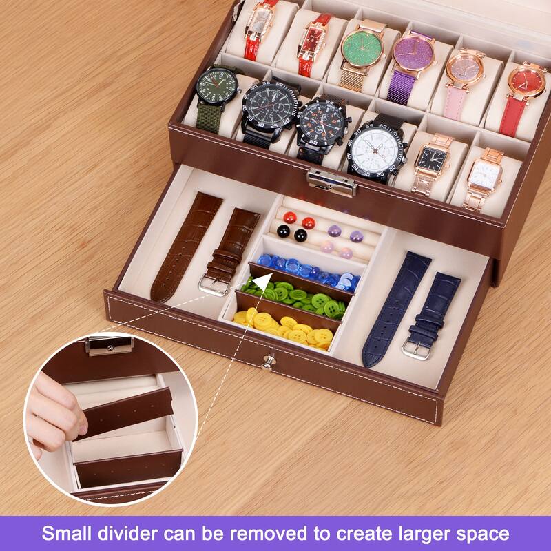 Multipurpose Watch Box 12 Slots 2 Layers Display Case with Clear Top