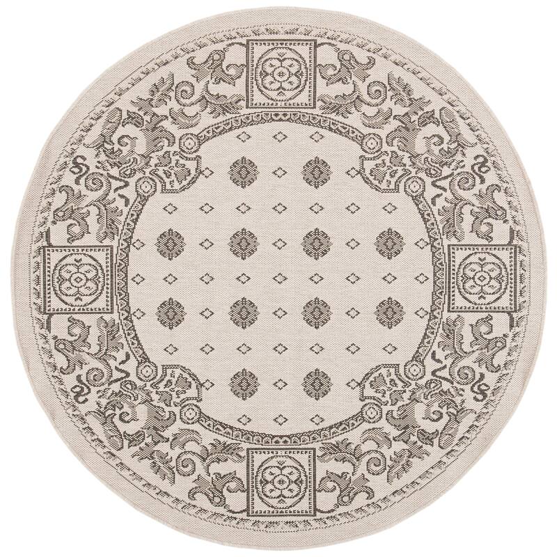 SAFAVIEH Courtyard Steve Indoor/ Outdoor Waterproof Patio Backyard Rug - 6'7" Round - Sand/Black