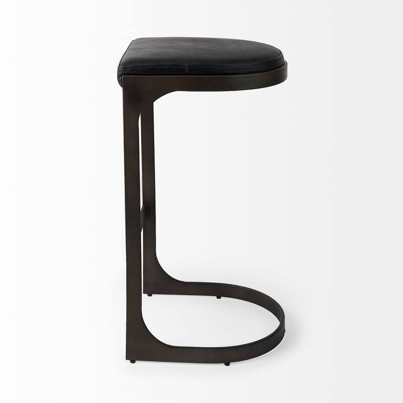 Tyson Black Genuine Leather with Dark Gray Metal Frame Counter Stool