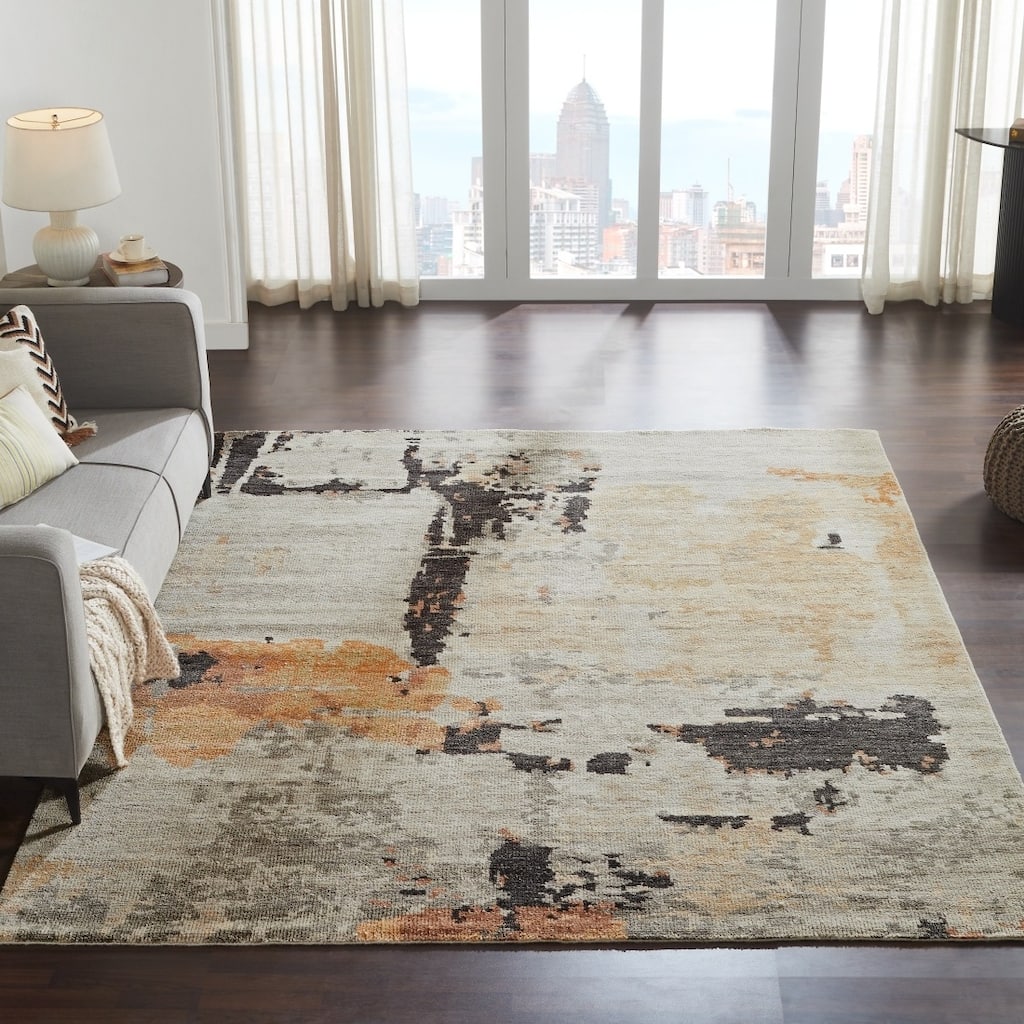 KALATY Toros Orange Abstract Hand Knotted Wool Area Rug