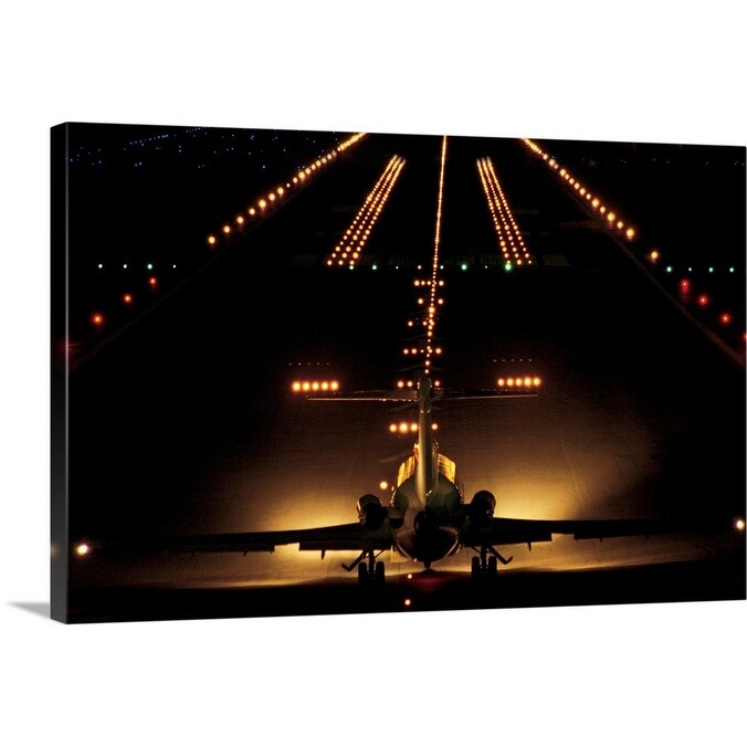 Shop Airplane On Runway At Night Canvas Wall Art Overstock 16284740