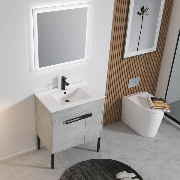 30 Inch Plywood Freestanding/Wall Mounted Bathroom Vanity Set in Cement