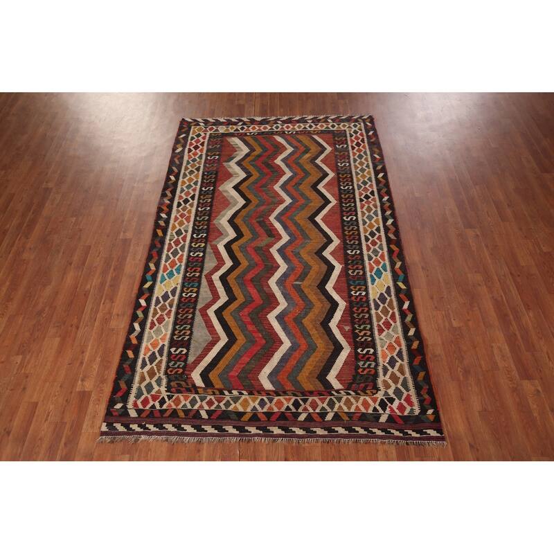 Vegetable Dye Tribal Kilim Qashqai Persian Vintage Wool Carpet - 5'3" X 8'3"