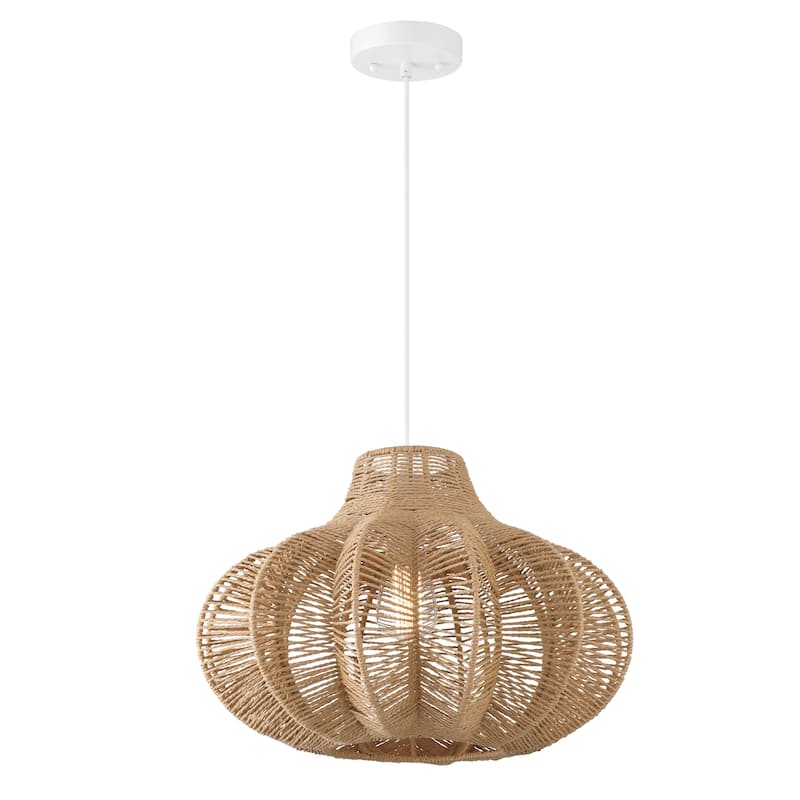 Handwoven Paper Rope and Metal Ceiling Pendant Lamp - 17.7"L x 17.7"W x 11.8"H